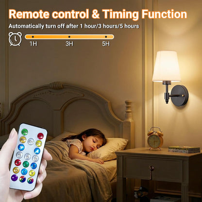 Nekhung Battery Operated Wall Sconces Set of Two, Wireless Battery Wall Light with 10000mAh RGB Dimmable Magnetic Bulb and Remote, Rechargeable Sconce Wall Decor for Bedroom Living Room Hallway