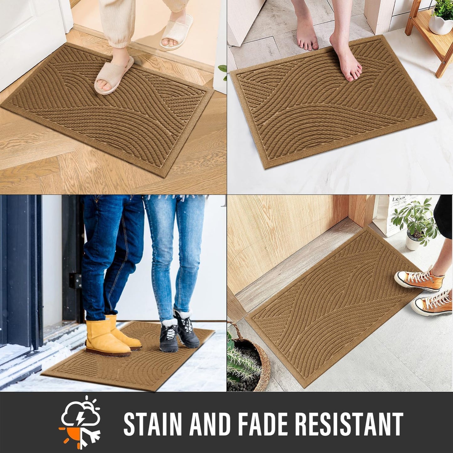 HIYARD Sturdy Front Door Mat, Absorbent Muddy Dirt Resist Welcome Door Mats Outdoor Indoor, Stain and Fade Resistant, Non-Slip Backing Entry Mat Low Profile Doormat for Entryway, 29×17, Beige