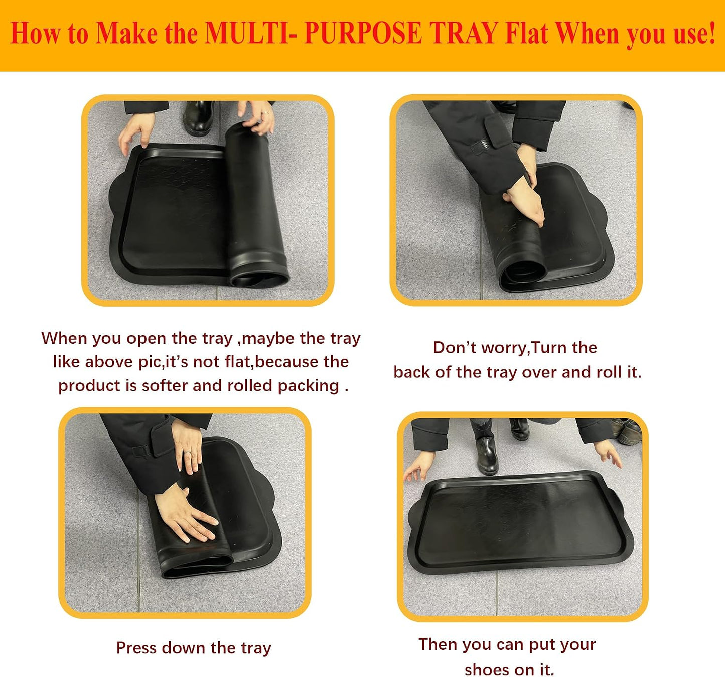 PetLike Boot Tray for Entryway, Pet Food Mat, Waterproof Rubber Shoe Mat for Indoor and Outdoor, Multi-Purpose Tray for Boots, Shoes, Pets, Garden (Black, 1PACK 29.5X16 INCH)