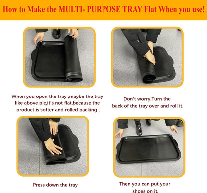 PetLike Boot Tray for Entryway, Pet Food Mat, Waterproof Rubber Shoe Mat for Indoor and Outdoor, Multi-Purpose Tray for Boots, Shoes, Pets, Garden (Black, 1PACK 29.5X16 INCH)