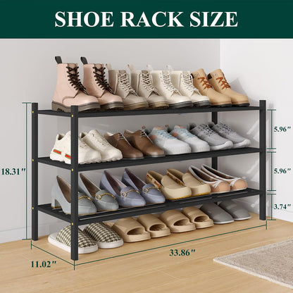 Smiry Bamboo Shoe Rack, 3 Tier Free Standing Wooden Shoe Organizer, Stackable Wood Shoe Storage Shelf for Closet, Entryway, 5 Horizontal Slats, 26.8"x11"x18.3", Natural