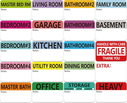 160 PCS Moving Labels, 8 Color-Coded Self-Adhesive Rectangular Stickers for Boxes, Large Home Moving Blank Packing Labels for Cartons, Storage Bins, Office Uses (6” x 4”)