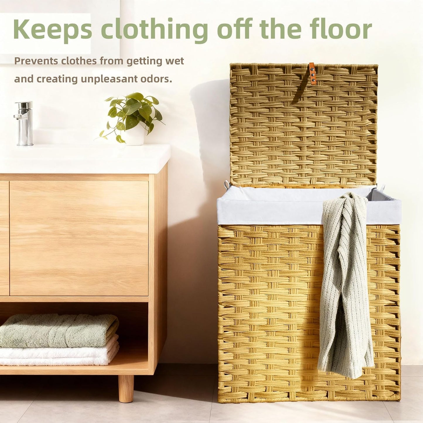 Wicker Laundry Hamper with Lid,34 Gal(130 L) Rattan Laundry Basket 2 Sections with Lid, Removable Machine Washable Line, Large Clothes Hamper with Handles for Bathroom Bedroom, Gray