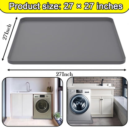 27×27inch Washer Drain Pan Silicone Mat, With Raised Edge Washing Machine Silicone Mat, Multi-function Non Slip, Soft Foldable Portable Waterproof Pad（grey）