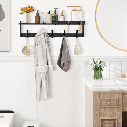dreampossible Coat Rack Wall Mount with Shelf, Coat Hanger Wall Mount with Key Hooks and Mail Holder, Wood Entryway Floating Shelf with Hooks and Storage, Hat Rack for Wall Key Holder Mail Organizer