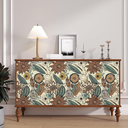 Blue Wallpaper Peel and Stick,Vintage Boho Floral Contact Paper 17.5" x 118", Retro Botanical Flower Wall Paper Self Adhesive Removable Waterproof for Walls Shelves Cabinet Table (Blue,Yellow, Green)
