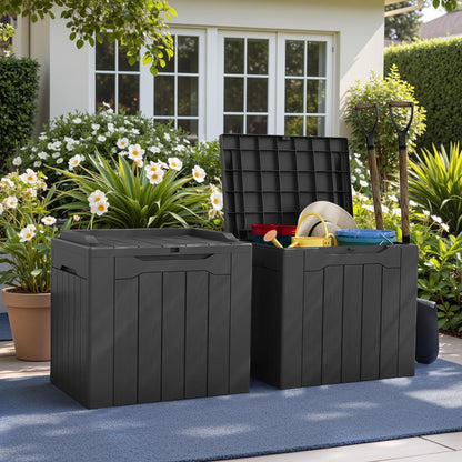 Greesum 31 Gallon Resin Deck Box All Weather Outdoor Storage Boxes for Patio Furniture Set,Outdoor Toys,Garden Tools,Black