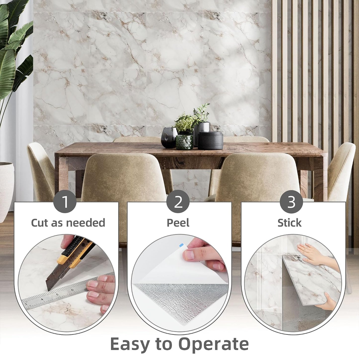Vieshful 20pcs Peel and Stick Backsplash Tile，12"x12" Self Adhesive Marble Tile for Wall, PVC Waterproof Shower Wall Panels, Back Splash Stick on Tiles for Kitchen Bathroom Living Room (Not Real Tile)