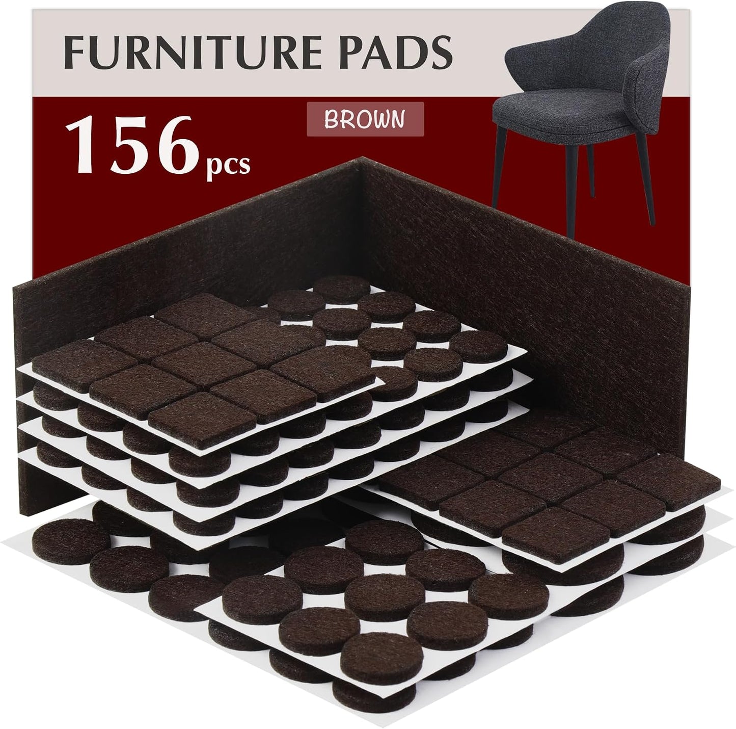 Felt Furniture Pads - Chair Leg Floor Protectors for Hardwood Floors - Felt Pads for Furniture - Furniture Sliders - Furniture Legs - 156 pcs - Black