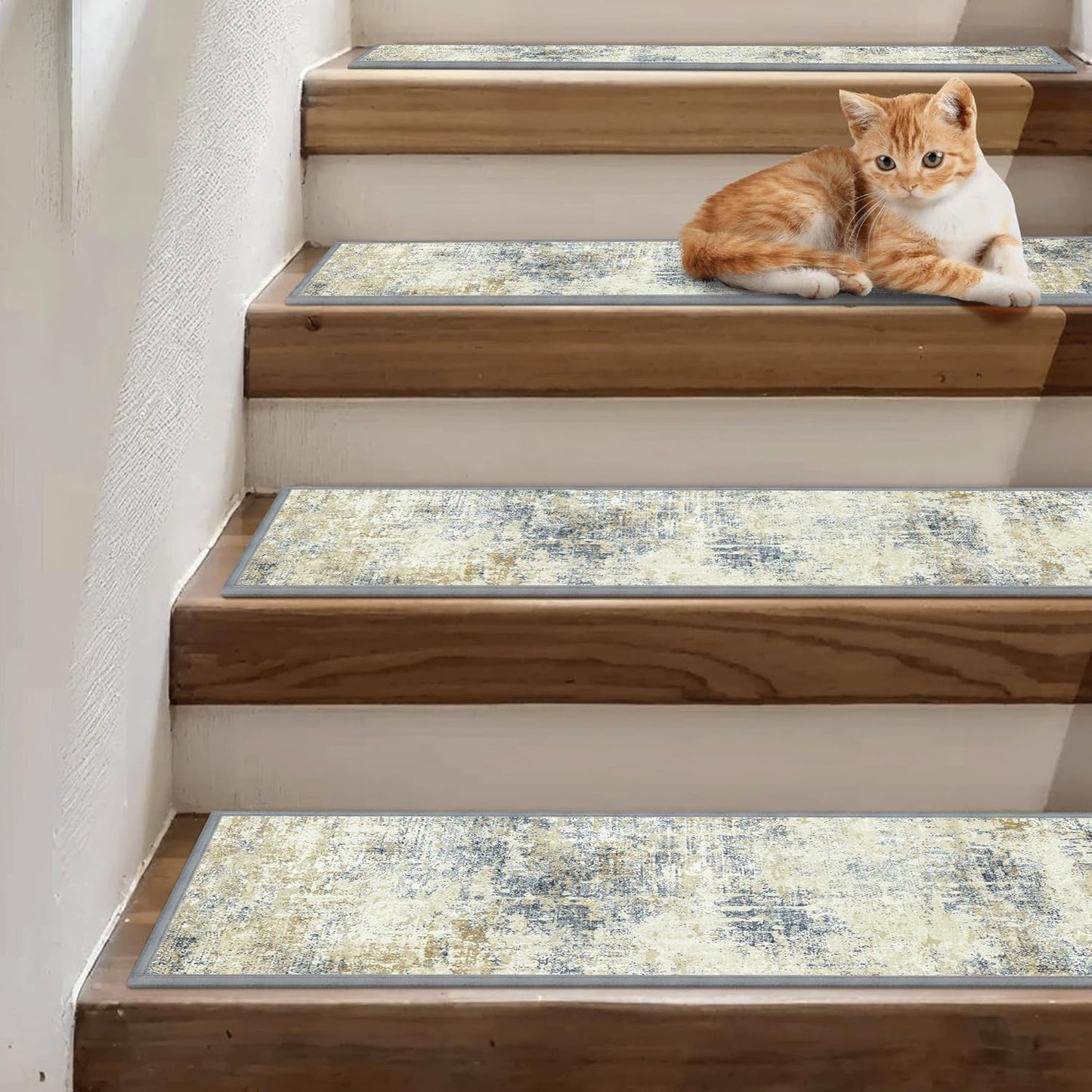 sarben Non Slip Stair Treads for Wooden Steps 15PCS - 8"x30" Indoor Safety Carpet, Edging Mats with TPE Adhesive Backing, Pet and Elderly Friendly Stair Rugs (Taupe) - Colors A