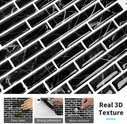 URCOLOR 10-Sheet Peel and Stick Backsplash Tile for Kitchen - 12”×12” Stick on Wall Tile for Bathroom, Black White Grey