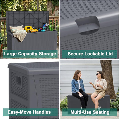 EHHLY Outdoor Storage Box Large-120 Gallon Deck Box with Hydraulic Pistons&Lockable Secure, Waterproof Resin Package Delivery Box for Outside Porch, Curbside, Patio, Home