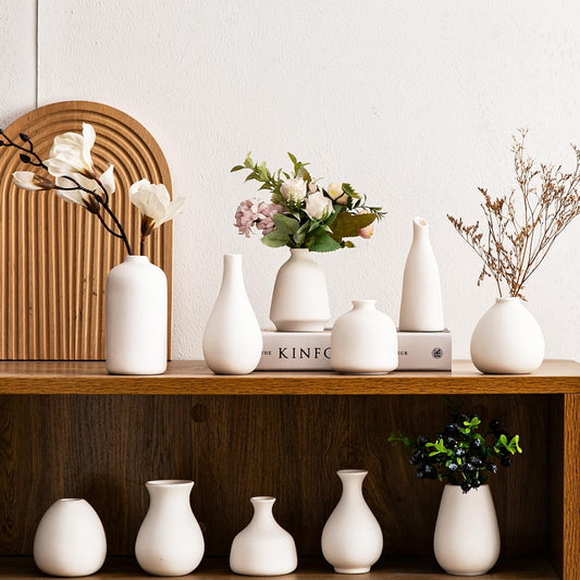 Small Ceramic Vase Set of 5, Modern White Vase, Bud Vase, Boho Decorative Vase for Fireplace, Entryway and Living Room, Centerpiece Table Decorations