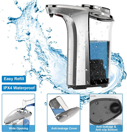 PZOTRUF Automatic Soap Dispenser, Touchless Dish Soap Dispenser 17oz/500ml with Infrared Sensor, 5 Adjustable Soap Dispensing Levels, Liquid Hand Dispenser for Bathroom Kitchen Sink (Silver)