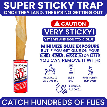 Fly Strips Indoor Sticky Hanging 10pk with Pins. Non Toxic Outdoor Fly Trap Indoor for Home. Flies Tape Paper Trap Ribbon Roll for House Gnat Fruit and Housefly. Bug Catchers for Inside Home Flypaper.