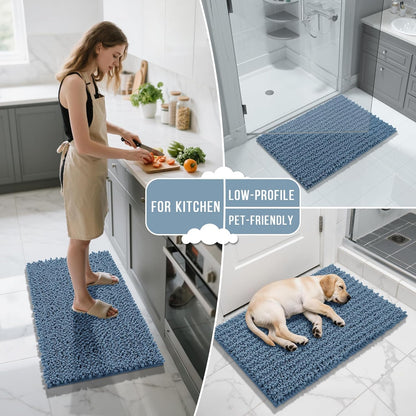 Yimobra Bathroom Rugs Non Slip Washable - Ultra Soft Absorbent Chenille Bath Mat, Quick Dry Shaggy Floor Carpet for Tub Shower, Gray Home Decor Accessories, 24x17 Inch