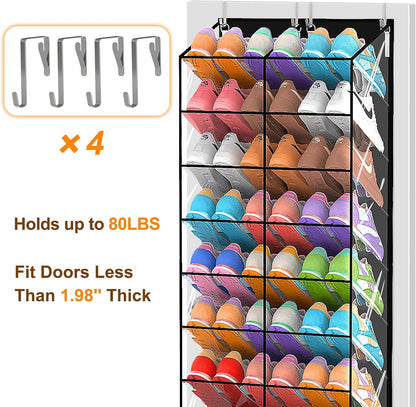UVIAHOMI 20-30 Pairs Over the Door Shoe Organizer, Clear Pockets Hanging Shoe Storage for Closet, 10-Tier Door Shoes Rack, Handing Shoes Holder Fit All the Family's Sneakers, Boots, Heels, White
