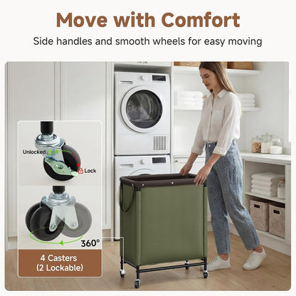 StorageWorks 3 Section Laundry Hamper, Rolling Laundry Cart with Wheels and Handles, Laundry Room Double Sorter for Organizer and Storage, 31.7 Gal(120L), Beige