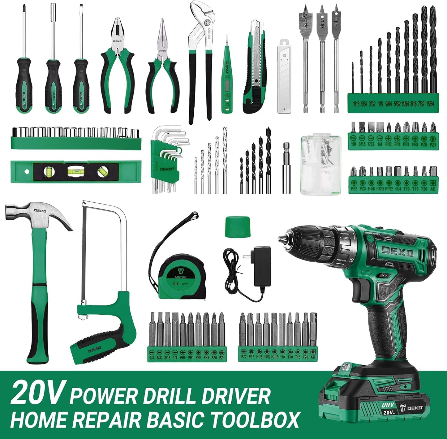 Cordless Drill Tool Kit Set: 20V Power Drill Tool Box with Battery Electric Drill Driver for Men Home Hand Repair Basic Toolbox Tools Sets Drills Case
