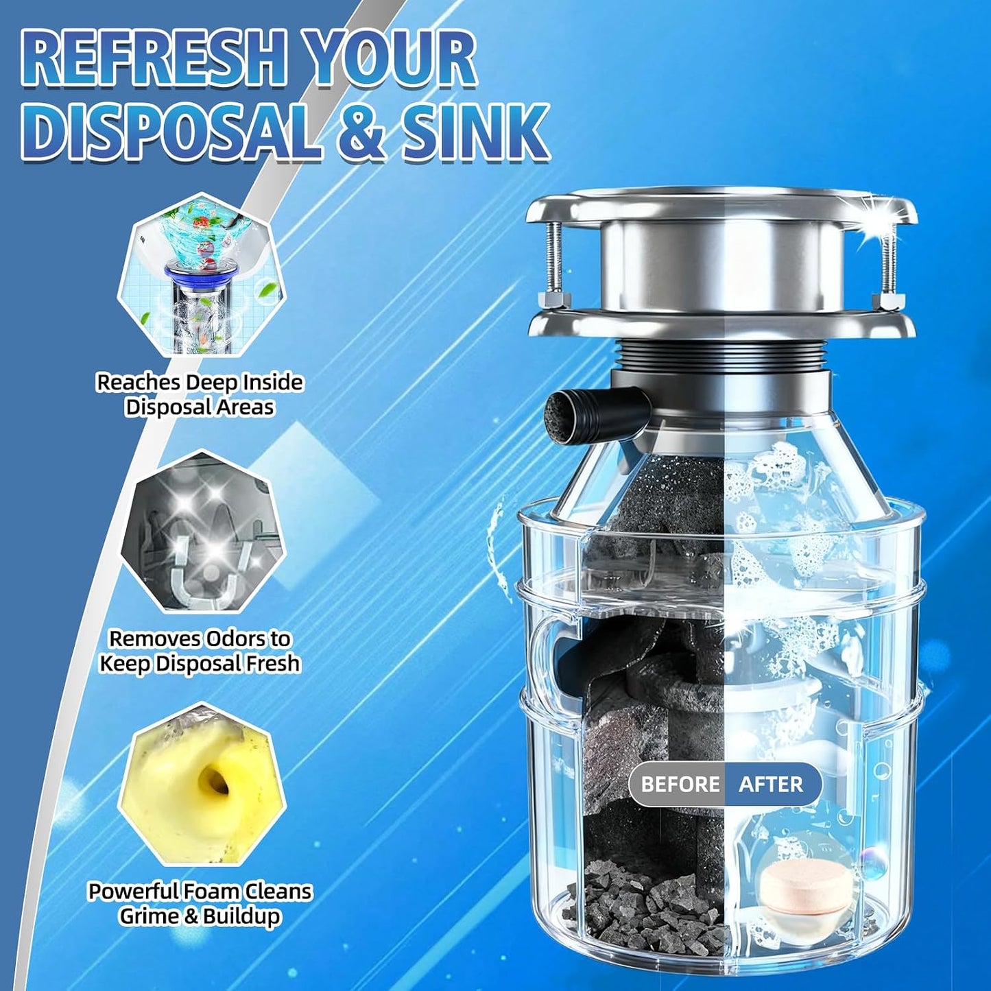Garbage Disposal Cleaner and Deodorizer 50 Packs, 1 Year Supply Garbage Disposal Cleaner Tablets for Kitchen Sink & Drain Clean, Home Cleaning Essentials (50packs)