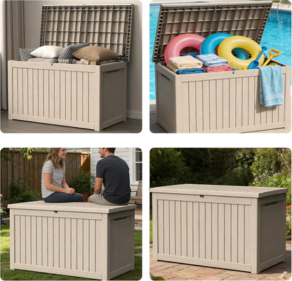 320 Gallon Outdoor Storage Box Resin Deck Box All Weather Waterproof Large Lockable Storage Container Deck Box for Patio Furniture, Garden Tools, Lockable, Black