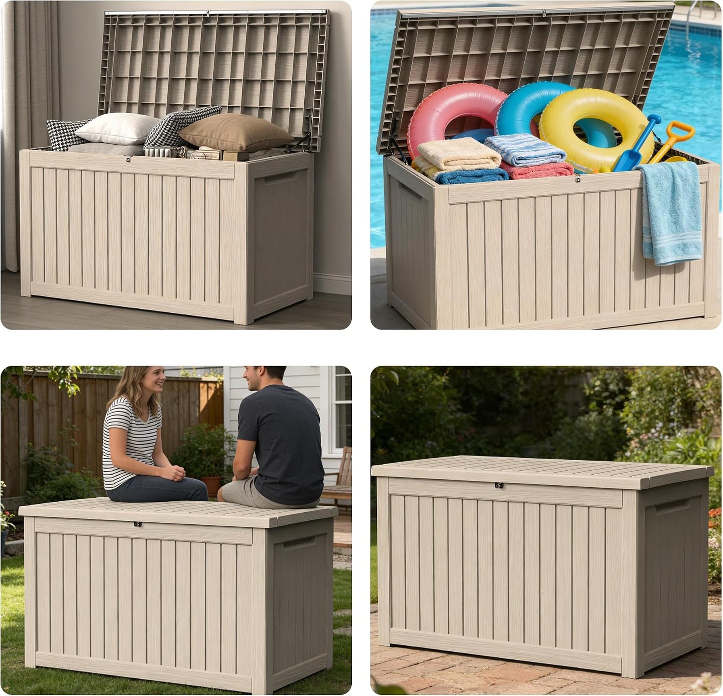 270 Gallon Outdoor Storage Box Resin Deck Box All Weather Waterproof Large Lockable Storage Container Deck Box for Patio Furniture, Garden Tools, Lockable, Black