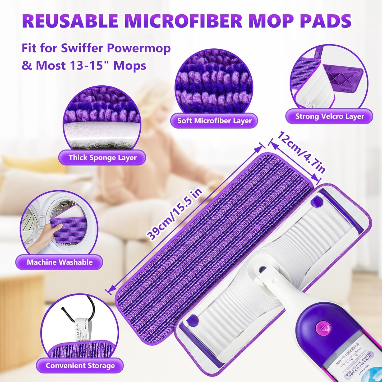 Microfiber Mops for Hardwood Floor Cleaning - BPAWA Flat Floor Mop with 4 Washable Pads for Laminate Wood Tile Vinyl Home Kitchen Bathroom - 59" Adjustable Handle