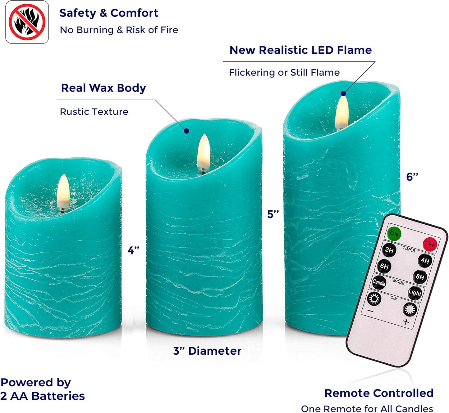 VENTA Set of 3 White Pillar Candles | Real Wax Battery Operated Flickering LED Candles with Remote | Timeless Decor for Farmhouse, Modern & Mantel Displays