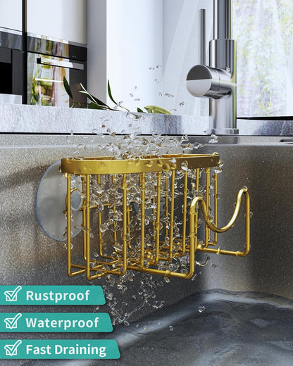 HapiRm Multifunctional Sponge Holder with Unique M-Shaped, 2 Installation Methods Kitchen Sink Caddy Organizer, Rustproof Stainless Steel Kitchen Organizers and Storage Essentials - Black
