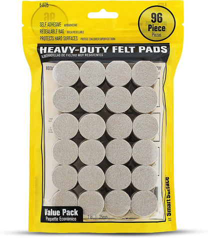 Smart Surface 8725 Heavy Duty Self Adhesive Furniture Felt Pads 1-Inch Round Oatmeal 96-Piece Value Pack in Resealable Bag