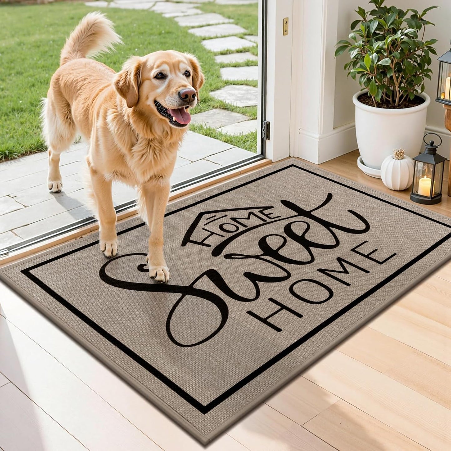Vaukki Indoor Door Mat 17"x30", Ultra Thin Doormat Indoor Entrance, Non Slip Rubber Backed Inside Welcome Mat for Front Door, Low-Profile Washable Dirt Trapper Entry Floor Mat for Entryway, Sweet Home