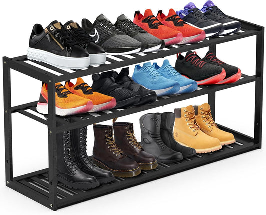Jripae 5 Tier 32.5*10.5*30.3in Bamboo Shoe Rack for Closet Entryway Bedroom | Stackable Shoe Shelf Holder for Men/Women Hallway/Garage, Bookshelf, Flower Rack, Home Space Saving