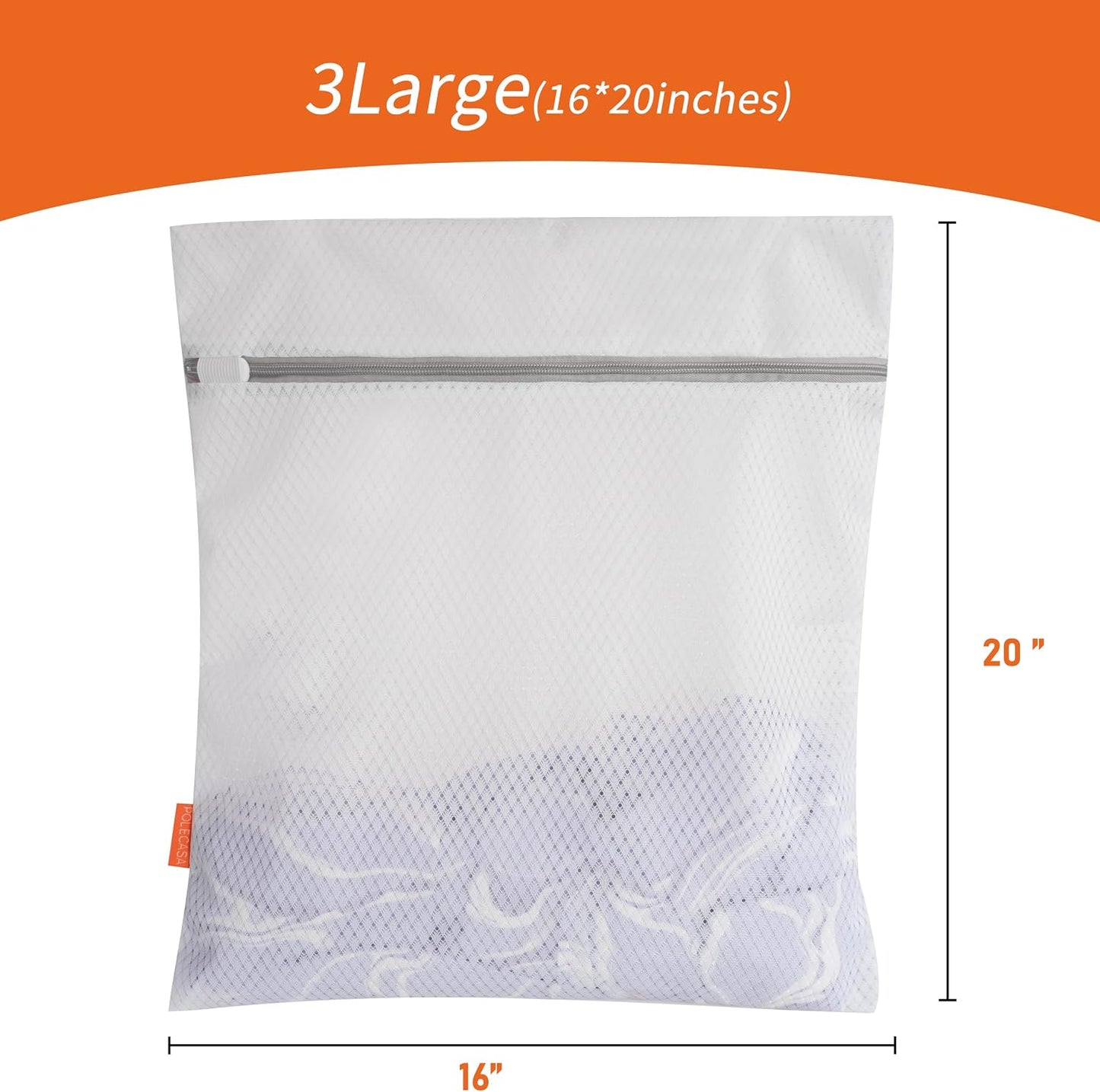 Polecasa Diamond Mesh Laundry Bags 3 Pack (16x20”, Large) | Durable Zipper, For Delicates, Lingerie, Bras, Underwear, Protect Garments in Washing Machine