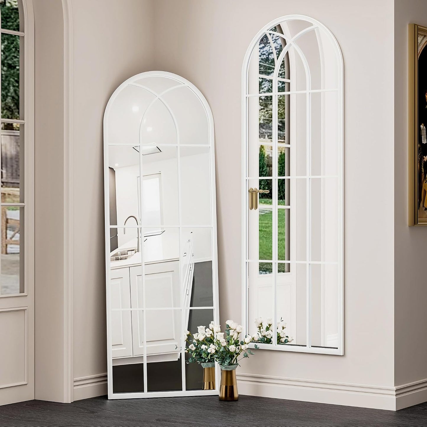 OGCAU Floor Full Length Mirror, 56"x20" Arched Full Body Mirror, Hanging or Leaning, Standing, Wall Mounted with Aluminum Frame for Bedroom Living Room, White