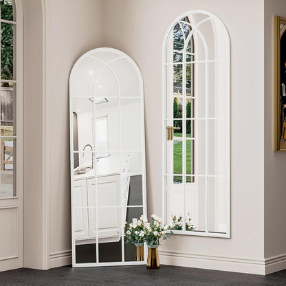 OGCAU Floor Full Length Mirror, 56"x20" Arched Full Body Mirror, Hanging or Leaning, Standing, Wall Mounted with Aluminum Frame for Bedroom Living Room, White