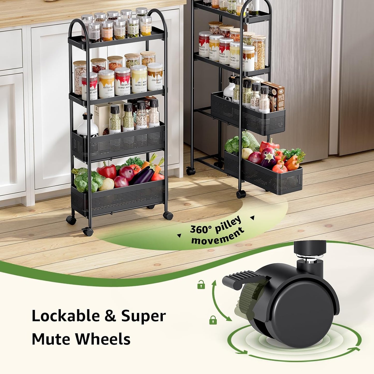 KINGRACK Slim Storage Cart with Drawer, 5-Tier Rolling Utility Cart on Wheels, Narrow Metal Cart for Space Save, Easy Assembly for Kitchen Cart, Craft Cart, Laundry, Bathroom, Nursery Organizer