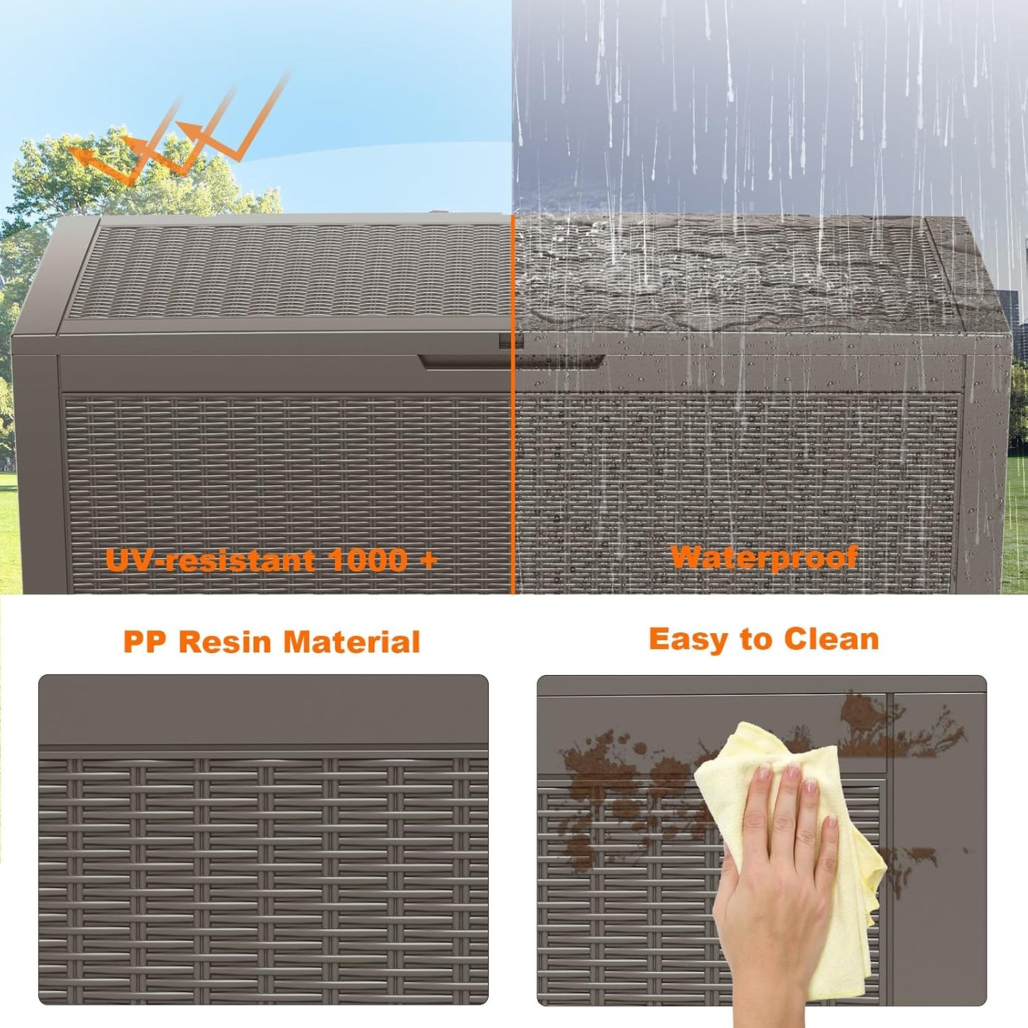 60 Gallon Outdoor Waterproof Storage Box, UV Resistant Resin Deck Box with Built-in Handle, Outdoor Storage Container for Patio Furniture, Garden Tools, Patio Cushions, Black