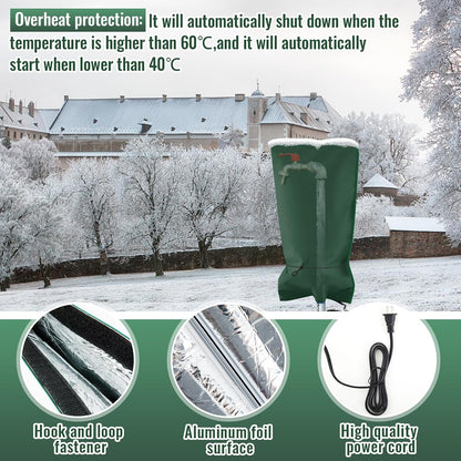 Glooglitter 25.2"L x 14"W Electric Heated Outdoor Faucet Cover for Winter Freeze Protection Heating Hose Bib Covers for Winter, Water Pipe Heater for Garden Faucet Insulated Spigot Protector (Green)