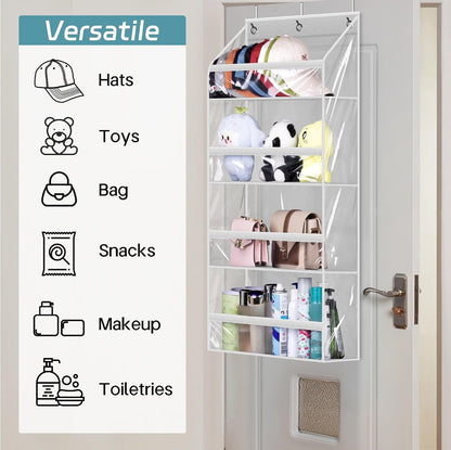 AOODA Clear Over the Door Hat Racks for Baseball Caps, Large Holds up to 72 Caps Hat Storage Organizer for Closet Wall, Deep Pockets Hanging Snapback Holder Shelves with 3 Hooks, White
