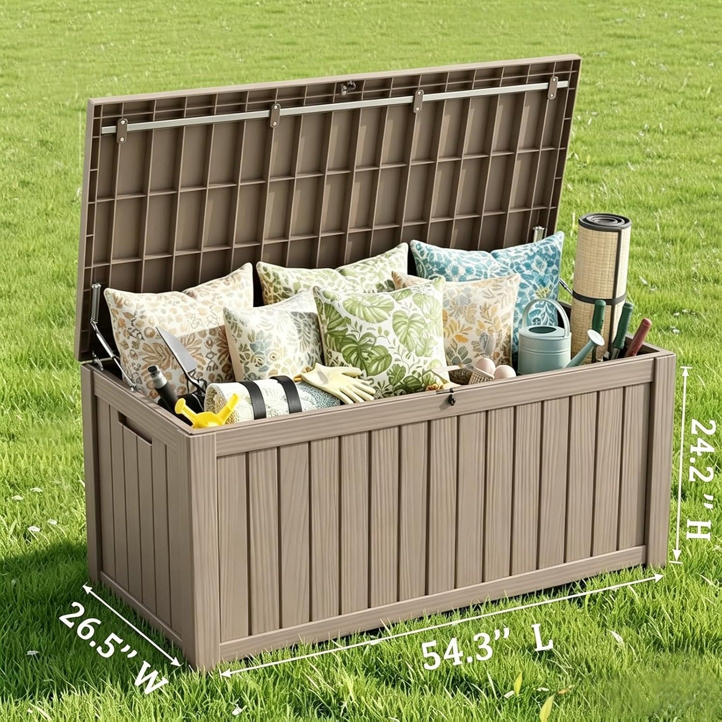 MAKINO 152 Gallon Resin Outdoor Storage Box, Waterproof Deck Box with Lockable Lid, Outside Storage Box for Patio Furniture, Pool Accessories, Garden Tools, Storage Bench for Backyard, Porch, Black
