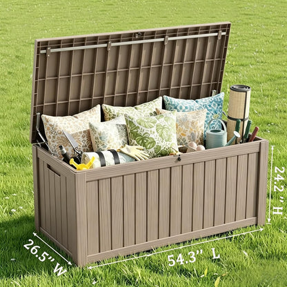 MAKINO 152 Gallon Resin Outdoor Storage Box, Waterproof Deck Box with Lockable Lid, Outside Storage Box for Patio Furniture, Pool Accessories, Garden Tools, Storage Bench for Backyard, Porch, Black