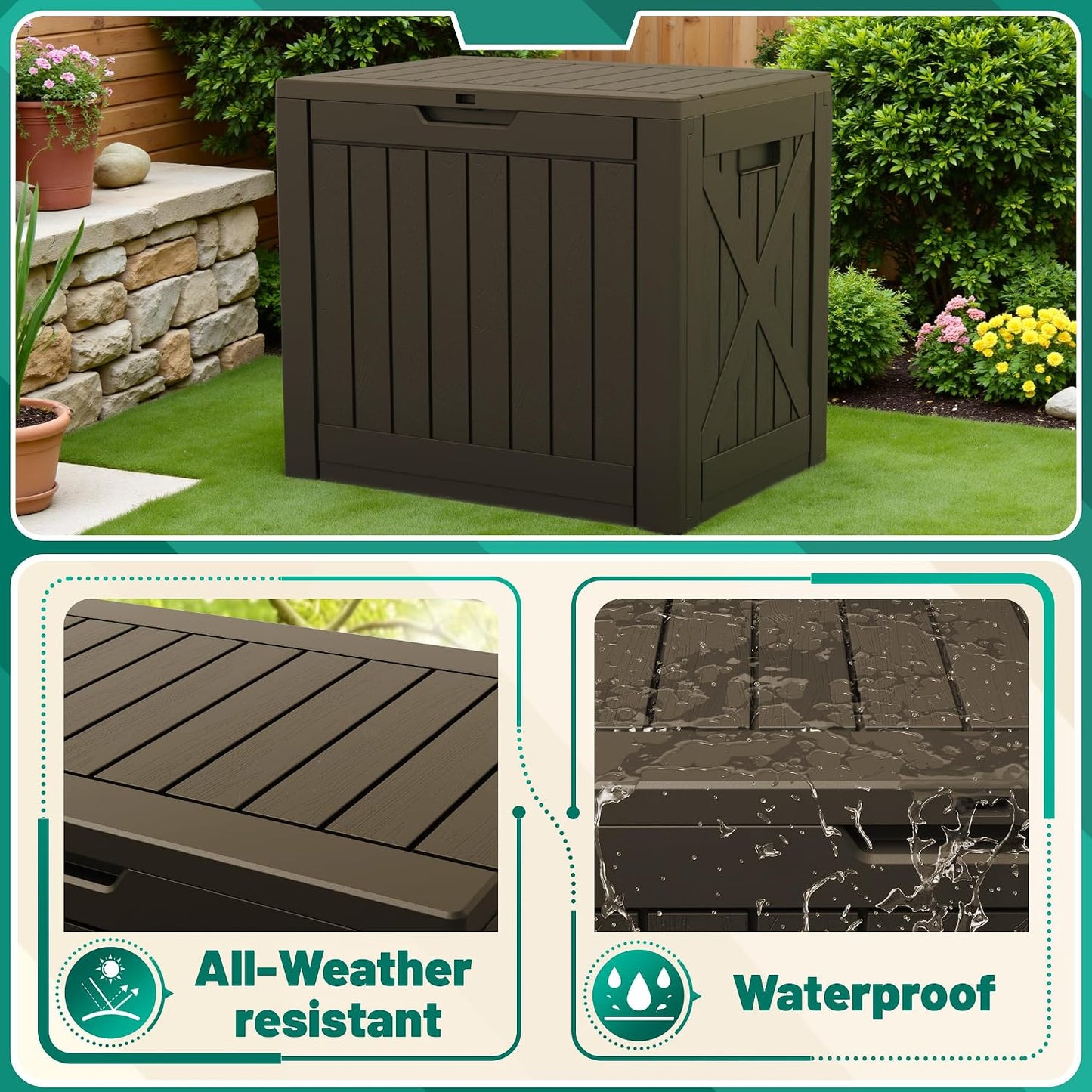 Devoko 30 Gallon Resin Deck Box Waterproof Outdoor Storage Box for Patio Furniture Pool Accessories Indoor Storage for Cushion Garden Tools (30 Gallon, Black)