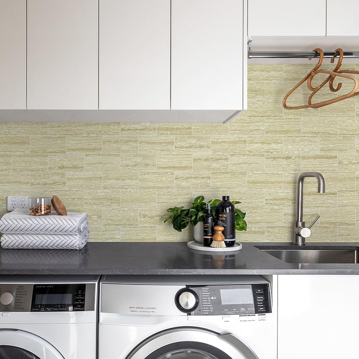 Vamos Tile 100-Piece Glossy Dolomite White Peel and Stick Backsplash Tile,3''x6'' PVC Subway Tile with White Grout, Stick on Backsplash for Kitchen/Bathroom/Fireplace