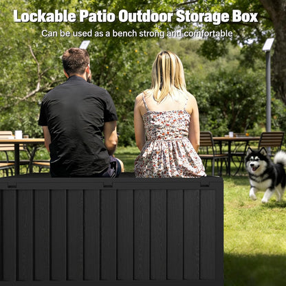 35 Gallon Deck Box, Lockable Waterproof Resin Storage Box for Patio, Indoor & Outdoor Use, for Cushions, Accessories, Package Delivery & Garden Tools,Beige