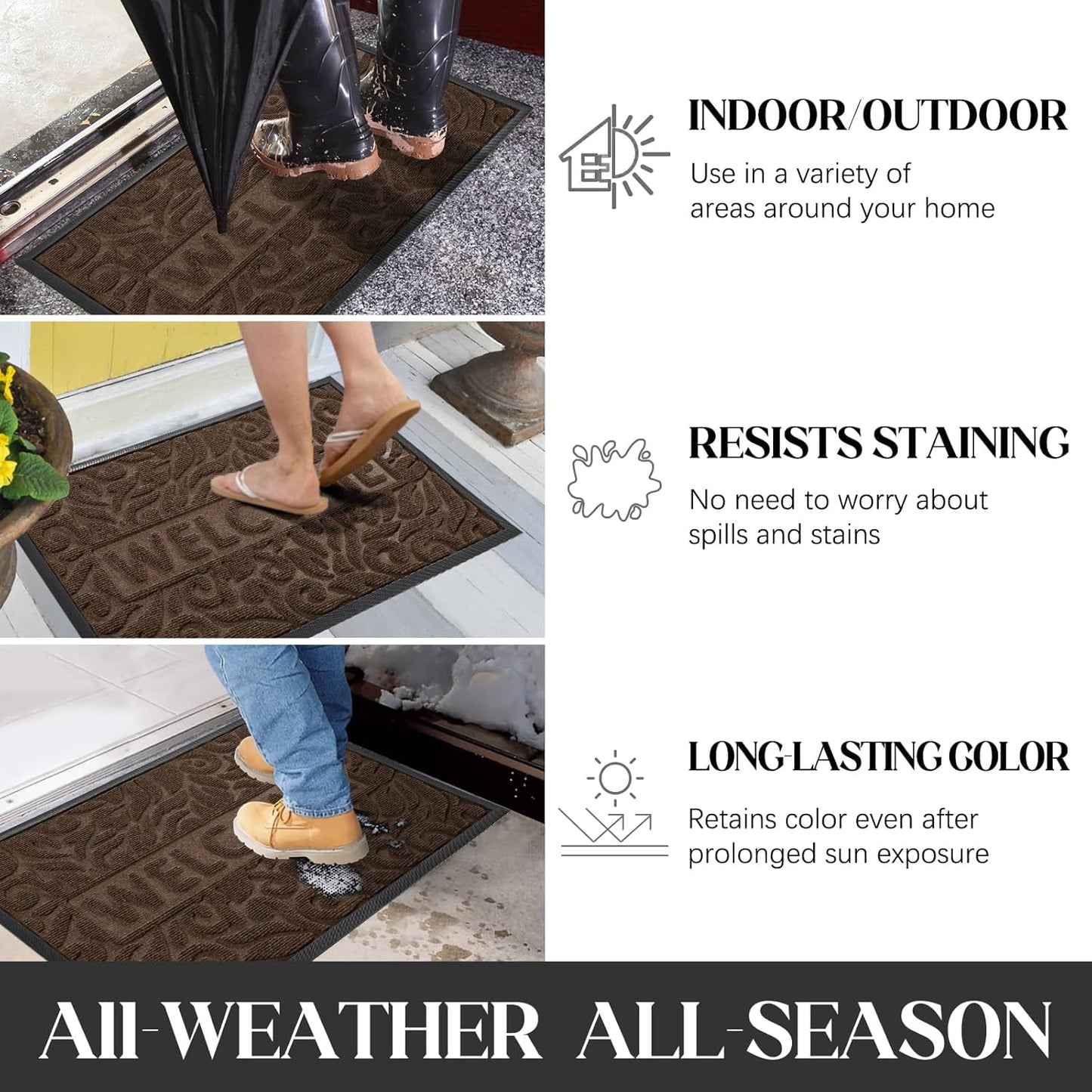 Yimobra Welcome Mat Outdoor 29.5x17, Waterproof Non-Slip Outdoor Mats for Front Door Outside Entrance, Low-Profile Entryway Mat Indoor for Garage Patio, Black