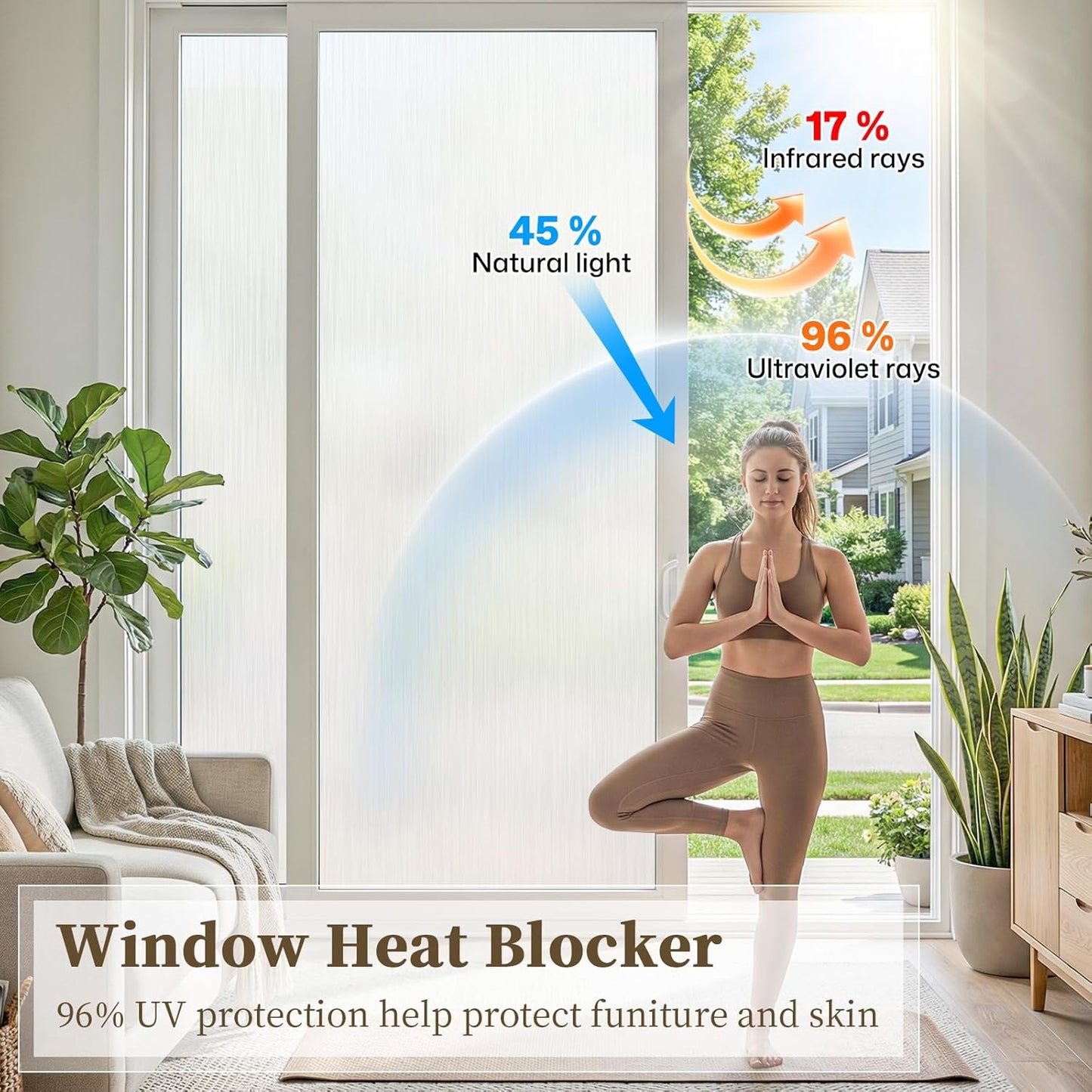 Frosted Window Privacy Film - Brushed Silver Static Cling Glass Film for Bathroom, Day and Night Door Privacy Film Window Cover to Stop Dog Barking, 17.5x78.7 Inch, Pure