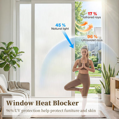 Frosted Window Privacy Film - Brushed Silver Static Cling Glass Film for Bathroom, Day and Night Door Privacy Film Window Cover to Stop Dog Barking, 17.5x78.7 Inch, Pure