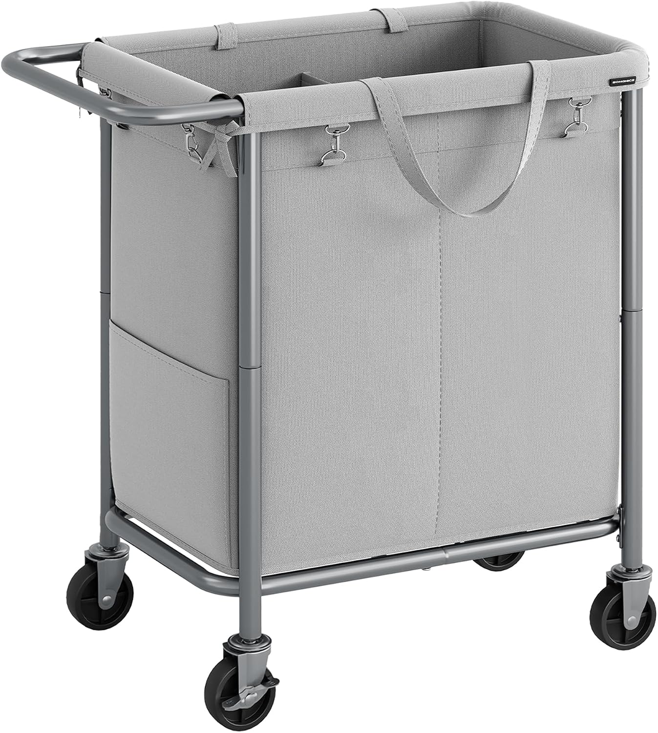 SONGMICS Laundry Basket with Wheels, 3-Section Rolling Laundry Hamper, 52.8 Gallons (200 L), Removable Liner, Steel Frame with Handle, 35.8 x 15.4 x 31.9 Inches, Cream White URLS005W01