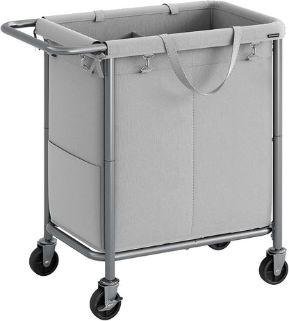 SONGMICS Laundry Basket with Wheels, 3-Section Rolling Laundry Hamper, 52.8 Gallons (200 L), Removable Liner, Steel Frame with Handle, 35.8 x 15.4 x 31.9 Inches, Cream White URLS005W01