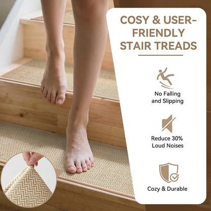 YDKGL Stair Treads Non Slip for Wooden Steps Indoor 15 Pack, Reusable Peel and Stick Adhesive Stair Treads Runner Rugs, Stair Carpet Floor Mats for Elders Pets, Easy to Install, Brown 8" x 30"